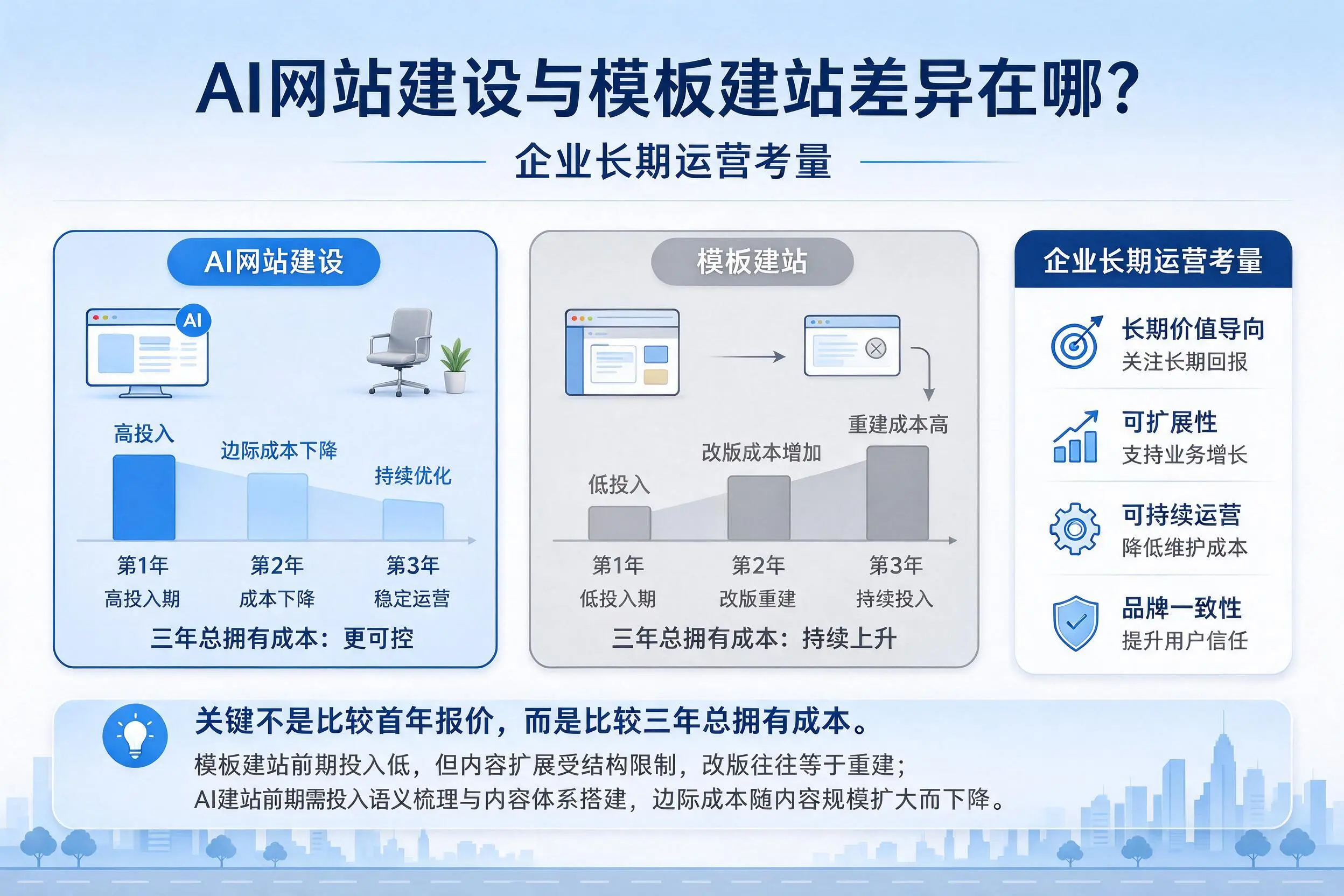 AI网站建设与模板建站差异在哪?德州企业长期运营考量